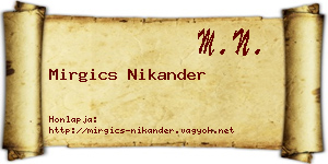 Mirgics Nikander névjegykártya